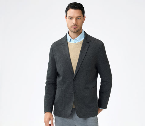 Textured Knit Blazer - Stretchable Wrinkle-Resistant Versatile Design with Contrast Accents