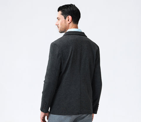 Textured Knit Blazer - Stretchable Wrinkle-Resistant Versatile Design with Contrast Accents