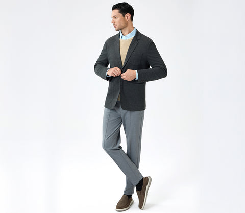 Textured Knit Blazer - Stretchable Wrinkle-Resistant Versatile Design with Contrast Accents