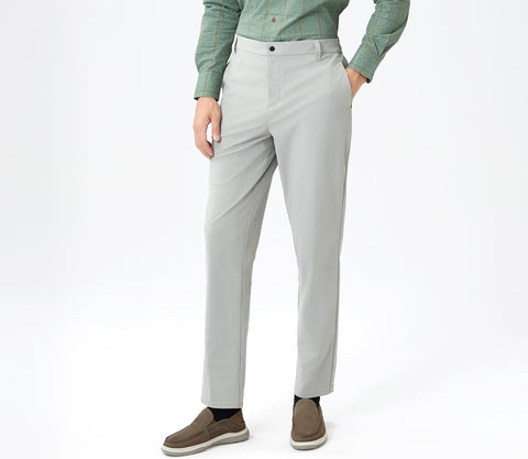 Premium Warp-Knitted Trousers with Elastic Waist & Zippered Back Pocket