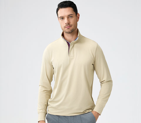 Luxury Men's Fleece-Knit Polo Shirt with Hidden Zipper Placket Soft and Textured Fabric